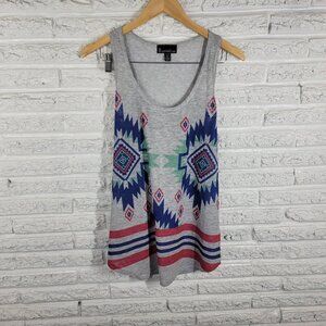 Signature Studio Women's Tank Top XL Gray Blue Geometric Tribal GEO58E
